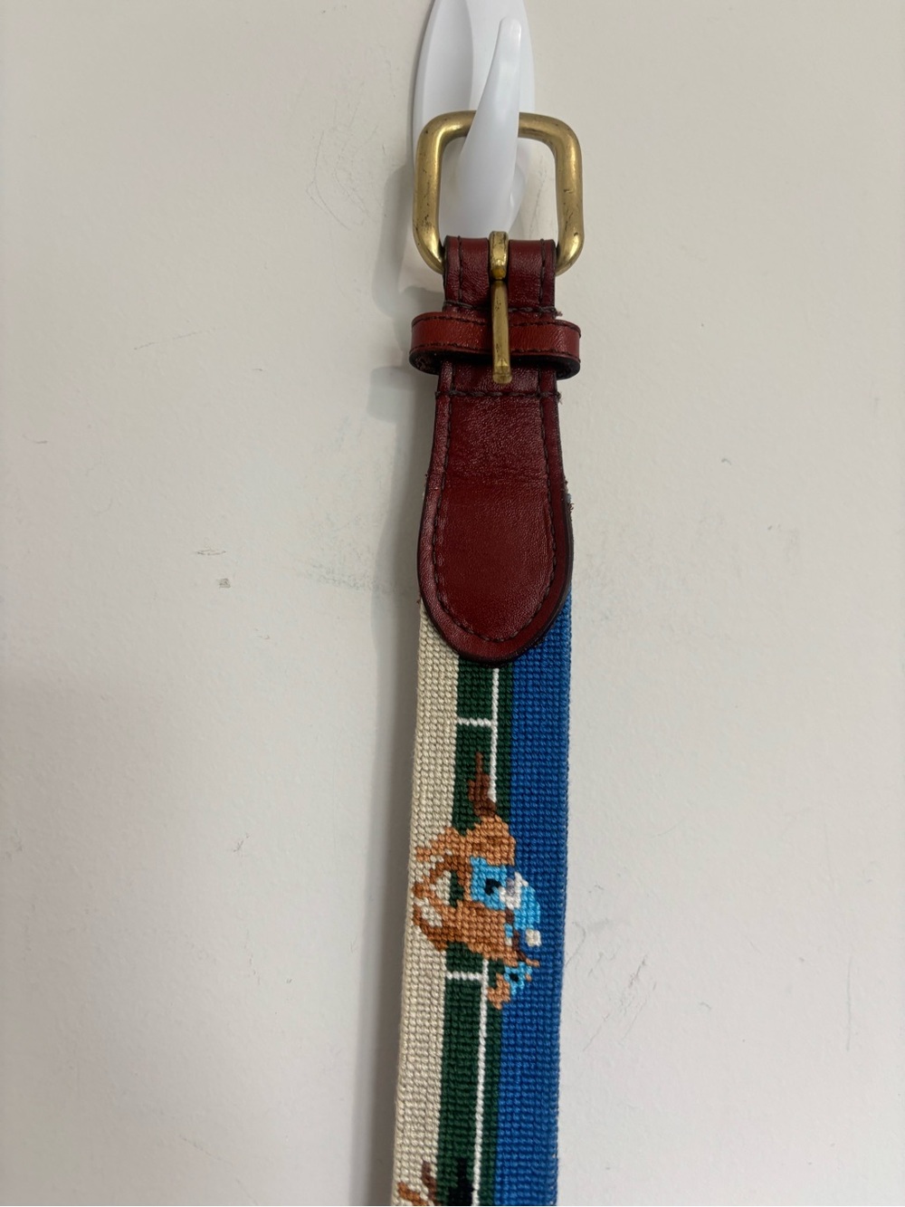Smathers & Branson Equestrian Needlepoint Embroidered Belt 42 Preppy Coastal